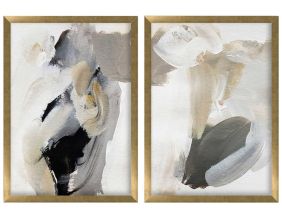 Ensemble de 2 tableaux décoratifs (Abstrait gris et beige)