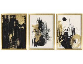 Ensemble de 3 tableaux décoratifs (Abstrait noir et doré)