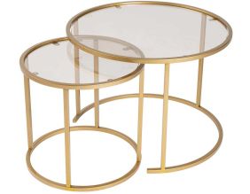 Ensemble de 2 tables gigognes rondes en métal et verre Aurum (Doré avec verre bronze)