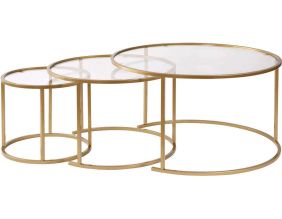 Ensemble de 3 tables gigognes rondes en métal et verre Aurum (Doré verre transparent)