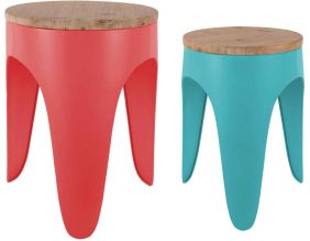 Ensemble de 2 tabourets Double Funky (Rouge et Turquoise)