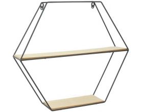 Etagère en bois et métal hexagonale 46 cm