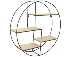 Etagère industrielle ronde en bois et métal 50 cm (Noir)