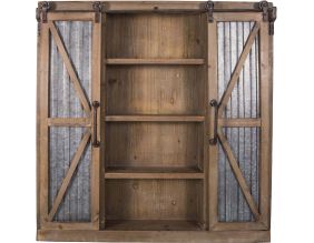 Etagère murale 2 portes coulissantes en bois et zinc