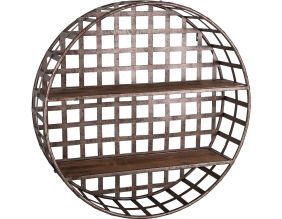 Etagère ronde industrielle 2 plateaux en fer et bois 64 cm