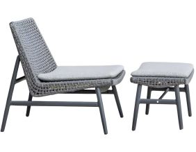 Fauteuil chilienne avec repose pieds en aluminium et résine tressée Paul