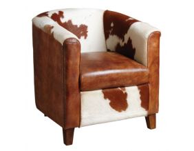 Fauteuil club en cuir et peau de vache