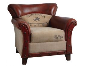 Fauteuil en coton et cuir de buffle Charleston polo