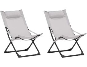 Fauteuil relax de jardin pliant Seville (Lot de 2) (Gris)