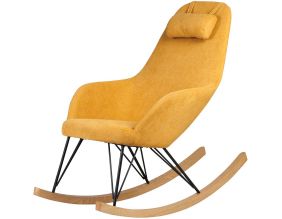 Fauteuil rocking-chair en tissu et bois Evy (Jaune)