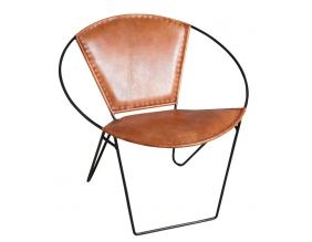 Fauteuil rond en cuir de chèvre marron et métal