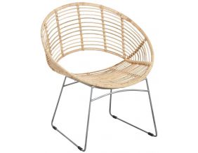 Fauteuil rond en métal et rotin naturel