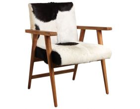 Fauteuil teck avec peau de chèvre noire