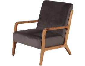 Fauteuil en velours et chêne massif ciré Naia (Gris taupe)