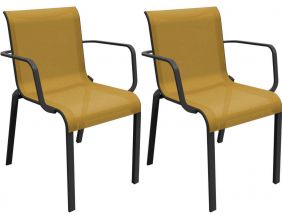 Fauteuils pour l'extérieur en aluminium Cauro (Lot de 2) (Graphite et moutarde)