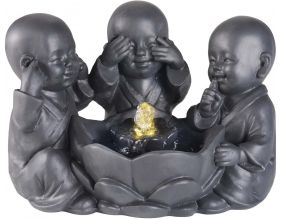 Fontaine en polyrésine trio bouddha (Noir)