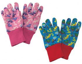 Gants de jardinage pour enfants Dinosaures (Lot de 2 modèles assortis : 1 bleu et 1 rose)