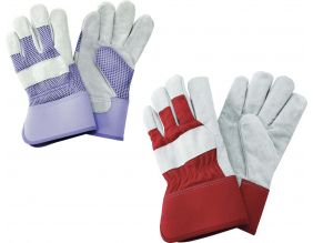 Gants de jardinage renforcés tissu et cuir Gloves (Lot de 2 : 1 violet taille M + 1 rouge taille L)