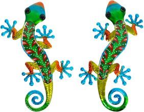 Gecko décoratif en métal et verre multicolore Feuilles