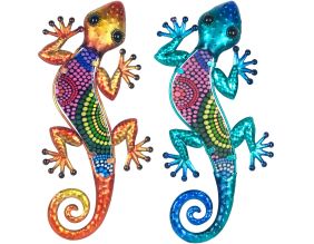 Gecko décoratif en métal et verre avec points colorés (Lot de 2)