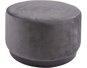 Grand pouf rond en velours et bois (Gris)