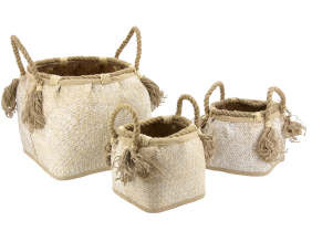 Grandes corbeilles en jonc blanchi