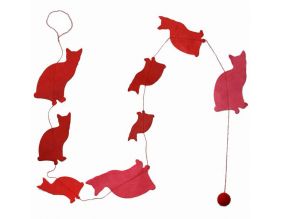 Guirlande chats en papier Lokta 150cm (Rouge)