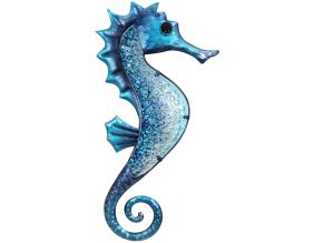 Hippocampe en métal et verre bleu 42.5 x 1.5 x 20 cm