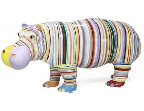 Hippopotame design zébré de couleur en résine