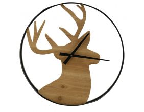 Horloge en pin et métal Cerf