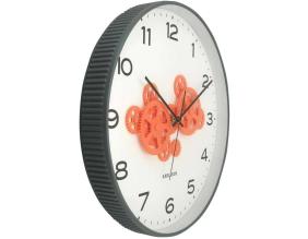 Horloge murale ronde Open Gear (Gris souris et orange)