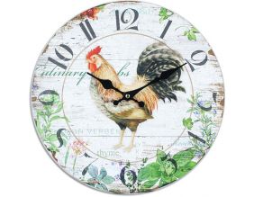 Horloge ronde en bois imprimé Coq 34 cm (Coq clair)