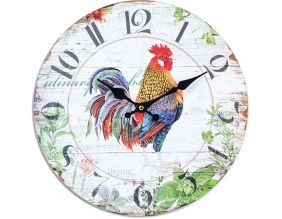 Horloge ronde en bois imprimé Coq 34 cm (Coq coloré)