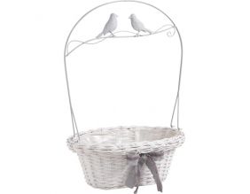 Jardinière oiseaux en osier blanc et métal