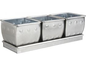 Jardinière 3 pots en zinc brossé