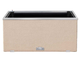 Jardinière en résine tressée avec réserve d'eau et cadre en aluminium 95 x 39 x 43 cm (Beige)