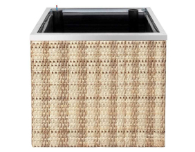 Jardinière en résine tressée avec réserve d'eau et cadre en aluminium 50 x 50 x 43 cm (Marron et beige)