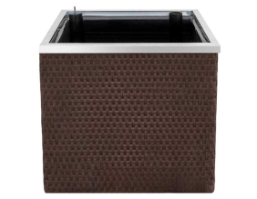 Jardinière en résine tressée avec réserve d'eau et cadre en aluminium 50 x 50 x 43 cm (Marron)