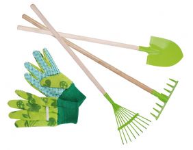 Kit petit jardinier accessoires pour enfant en métal (Gants + grands outils)