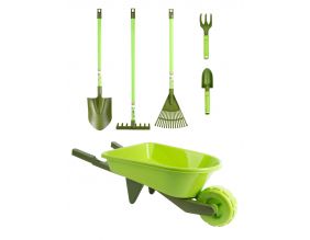 Kit petit jardinier accessoires pour enfant en plastique (Grands outils + petits outils + brouette)
