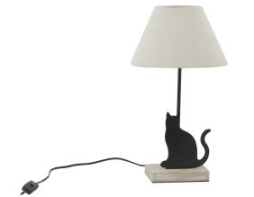 Lampe Chat en métal noir et bois