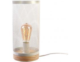 Lampe cylindrique métal grillagé socle en bois (Blanc)