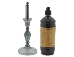 Lampe à huile en verre smoké Candle avec huile de paraffine offerte (12 x 31.5 cm)