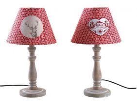 Lampe à poser en bois et coton rouge (Lot de 2)