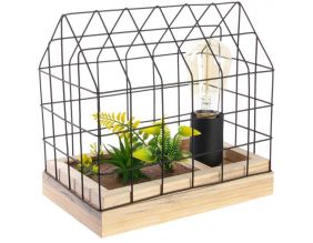 Lampe à poser avec plante artificielle en cage