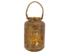 Lanterne en métal antique décor Cerf et Biche intérieur doré
