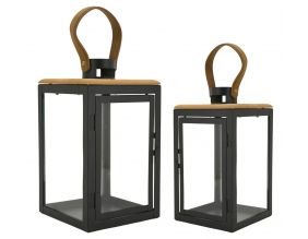 Lanternes en métal et bois (Lot de 2)