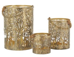 Lanternes en métal doré Cerf (lot de 3)