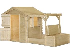 Maisonnette en épicéa avec bac à sables et pergola Dino Park