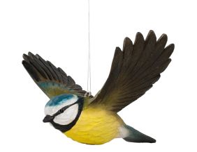 Mésange bleue à suspendre en bois sculpté à la main